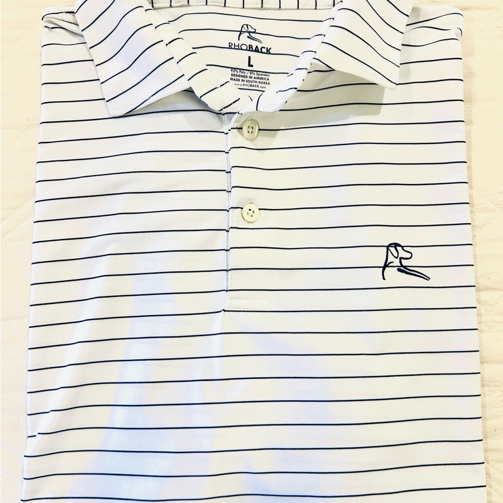 Rhoback Men's Polo Shirt - White with Black Stripes - Picture 5 of 5